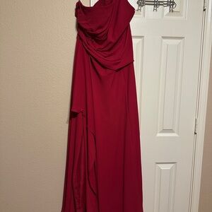 David's Bridal Red One Shoulder Gown